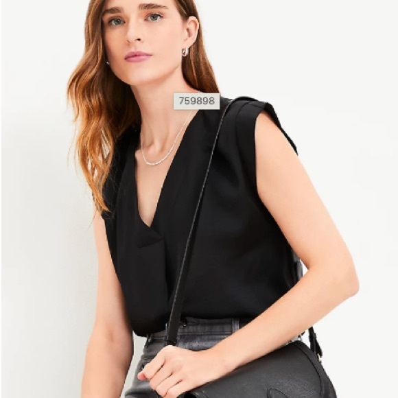 Loft Satin Cap Sleeve V-Neck Top. Black size small. NWT - Picture 2 of 7